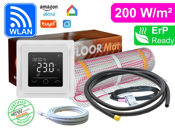 Thermostat RT-63 Wlan weiß mit FENIX Ecofloor 200 W/m² elektrischer Heizmatte für Fliesen - Tuya Smartlife App