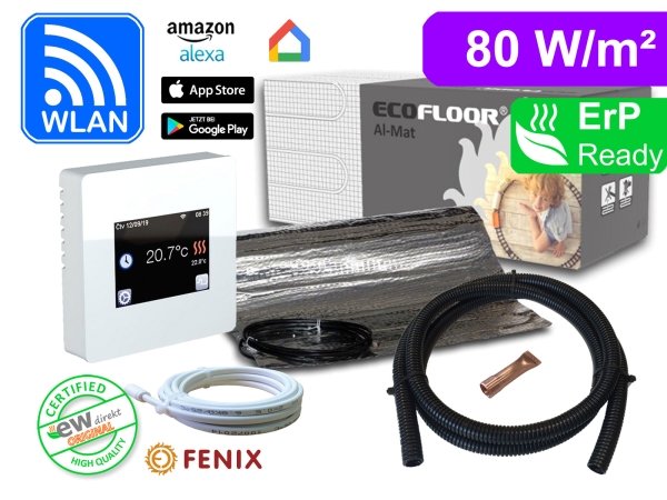 Elektrische Fußbodenheizung Thermostat Fenix TFT - WIFI mit AL-MAT 80 W/m² für Laminat / Klickvinyl