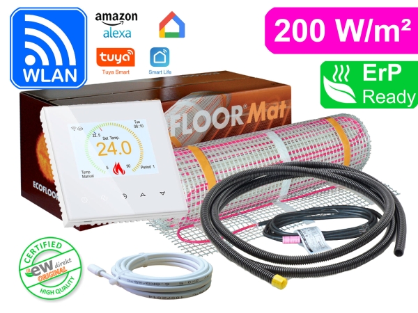 Thermostat RT-70 Wlan weiß mit FENIX Ecofloor 200 W/m² elektrischer Heizmatte für Fliesen - Tuya Smartlife App