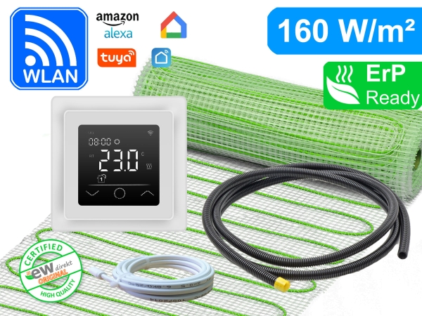 Thermostat RT-63 Wlan weiß mit elektrischer Heizmatte UltraPro für Fliesen 160 W/m²