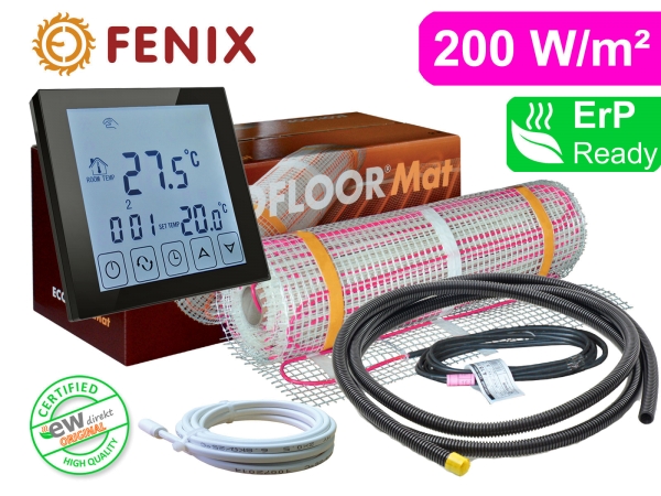 Thermostat RT-45 schwarz mit FENIX Ecofloor 200 W/m² elektrischer Heizmatte