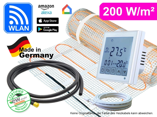 Thermostat RT-60 Wlan weiß mit elektrische Fußbodenheizung SunPro 200 für Fliesen