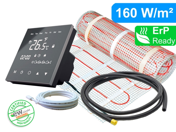 Elektrische Heizmatte Fußbodenheizung SunPro für Fliesen 160 W/m² mit Thermostat RT-50