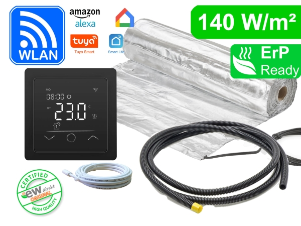 Thermostat RT-63 Wlan schwarz mit AluPro 140 W/m² für Laminat / Klickvinyl