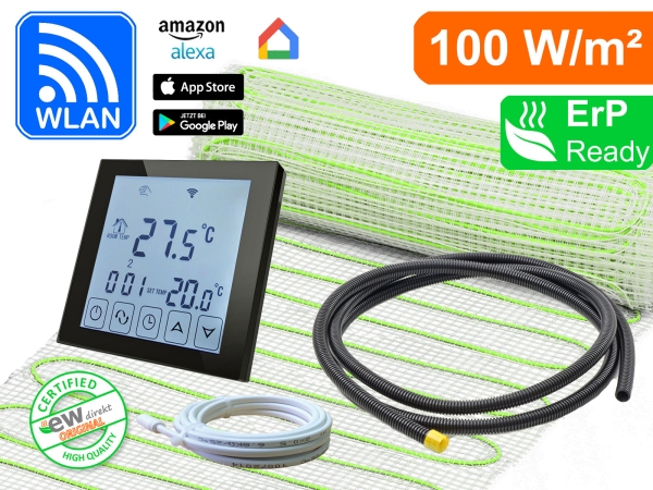 Thermostat RT-60 Wlan schwarz mit elektrische Fußbodenheizung UltraPro 100 für Fliesen