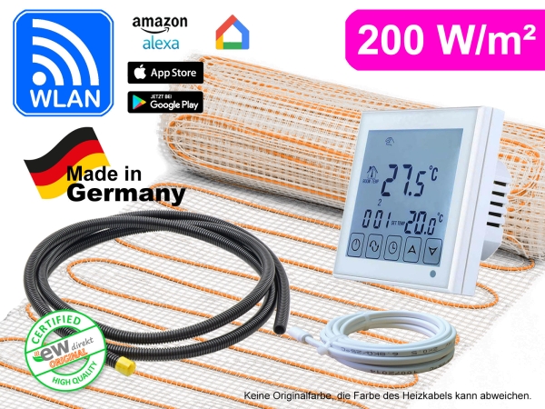 Elektrische Fußbodenheizung UltraPro für Fliesen 200 W/m² mit Thermostat RT-60 Wlan weiß