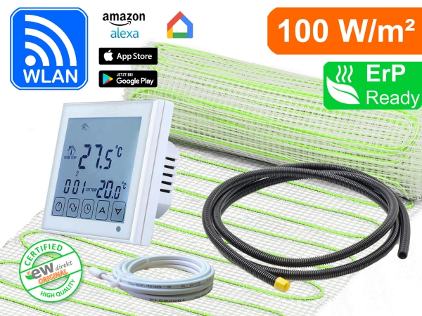 Thermostat RT-60 Wlan weiß mit elektrische Fußbodenheizung UltraPro 100 für Fliesen