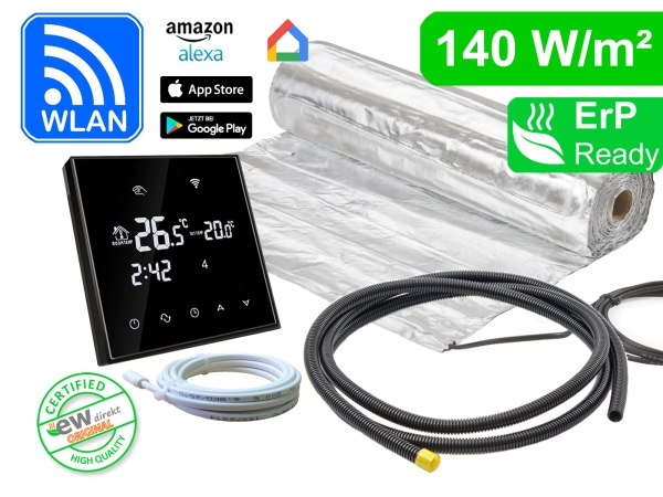 Thermostat RT-65 WLAN schwarz mit AluPro 140 W/m² für Laminat / Klickvinyl