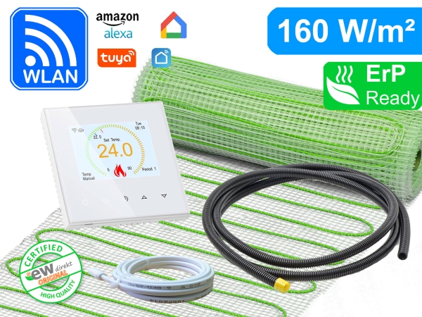 Thermostat RT-70 Wlan weiß mit elektrischer Heizmatte UltraPro für Fliesen 160 W/m²