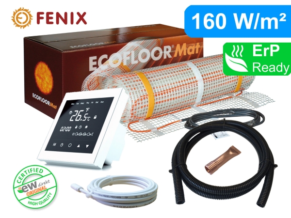 Elektrische Heizmatten für Fliesen Fenix Ecofloor 160 W/m² mit Thermostat RT-50 weiß